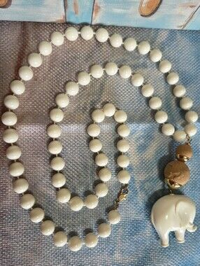 NWOT Elephant Pendant on White Beaded Necklace